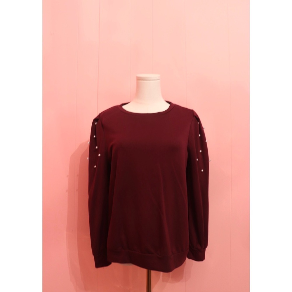 Como Blu Burgundy Women's Top with Pearl Accents